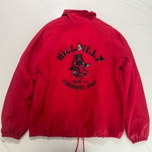Vintage 80s red Hillbilly Clan #5 Cincinnati Ohio windbreaker jacket